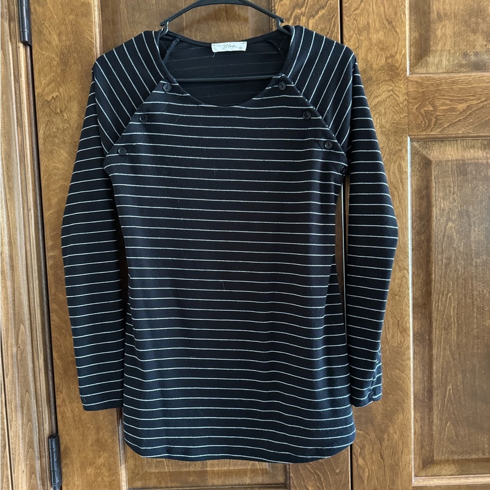 Hello MIZ Black with White Stripes Top - Women's Size Small